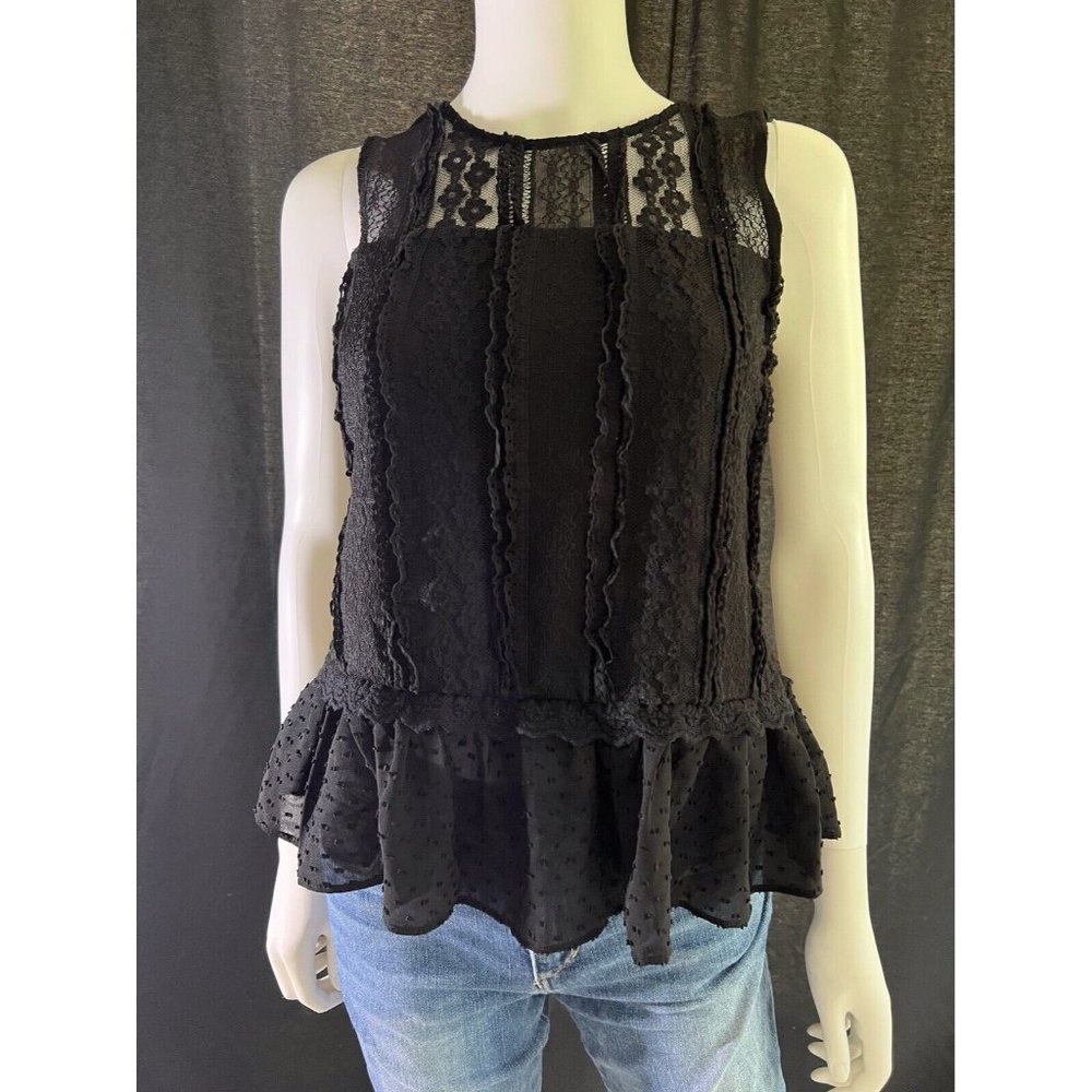 Zara Women's Blouse Top Lace Peplum Black Crochet Sleeveless Size XS
